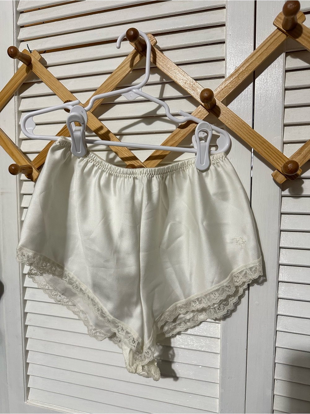 Vintage Dior Ivory Satin Lace Lingerie Shorts Coquette Sleepwear